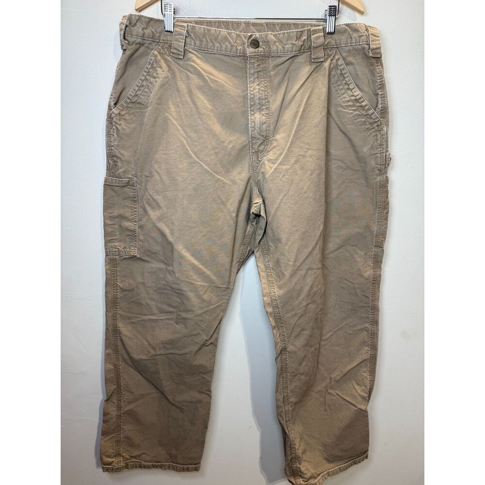 Carhartt Men's 40x30 Beige Work Pants Distressed Carpenter Dungaree Fit